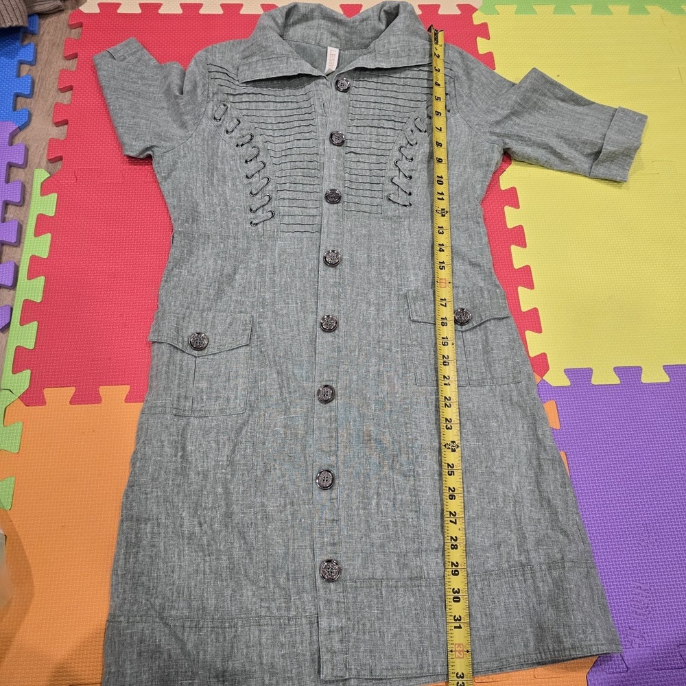 LESHOP Linen Blend Safari Dress Sage Green Heathered Button Front Size‎ S/XS
